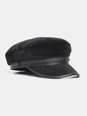 Quilted Black Velvet Baker Boy Cap